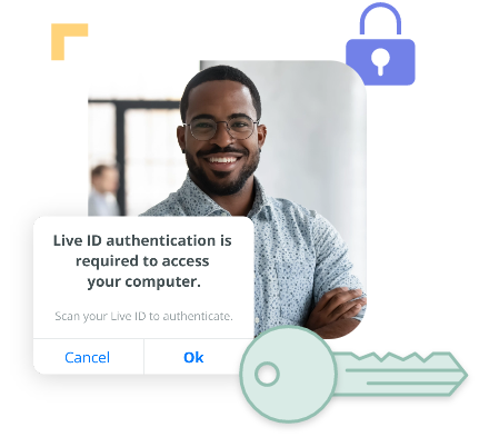 LiveId authentications is required to access your computer. Scan you LiveID to authenticate. Cancel. Ok.